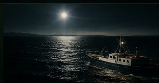 Mar escuro iluminado por uma luz distante